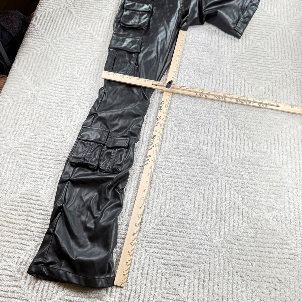 Smoke Rise Cargo Pants Mens 34x36 Black Faux Leather Tech Stacked Goth Moto Long - Picture 4 of 13